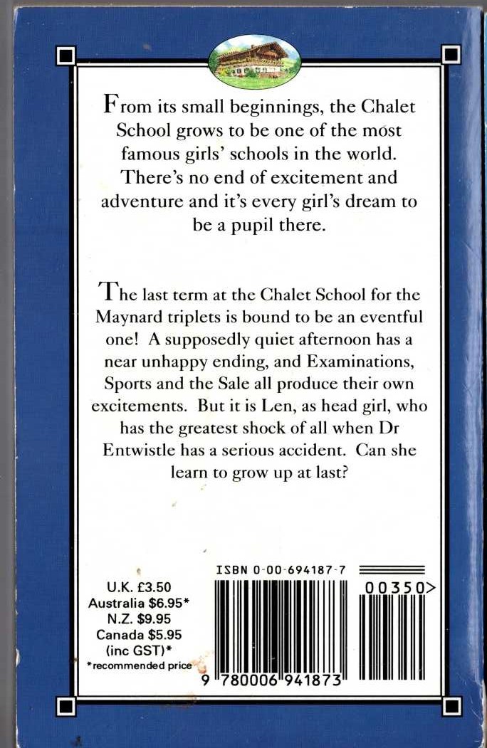 Elinor M. Brent-Dyer  PREFECTS OF THE CHALET SCHOOL magnified rear book cover image