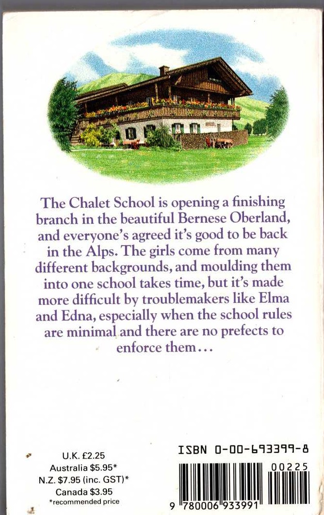 Elinor M. Brent-Dyer  THE CHALET SCHOOL IN OBERLAND magnified rear book cover image