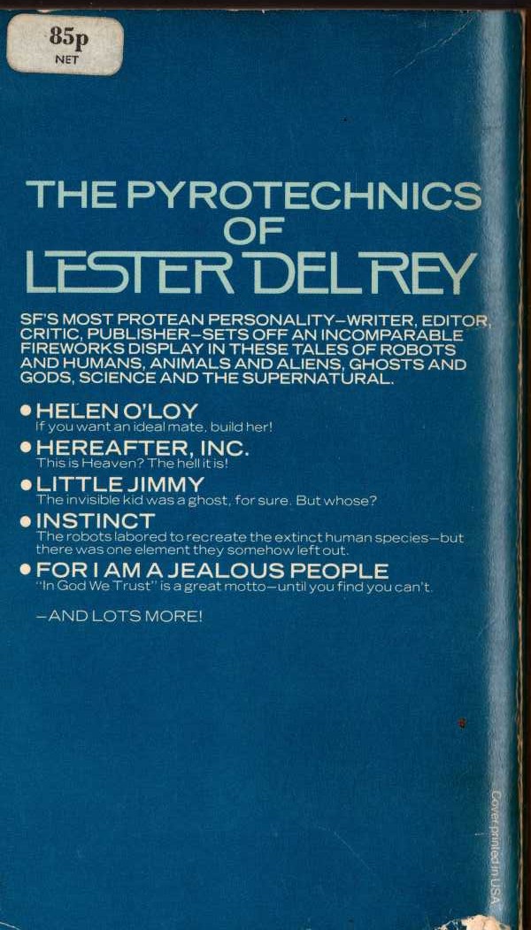 (Frederic Pohl introduces) THE BEST OF LESTER DEL REY magnified rear book cover image