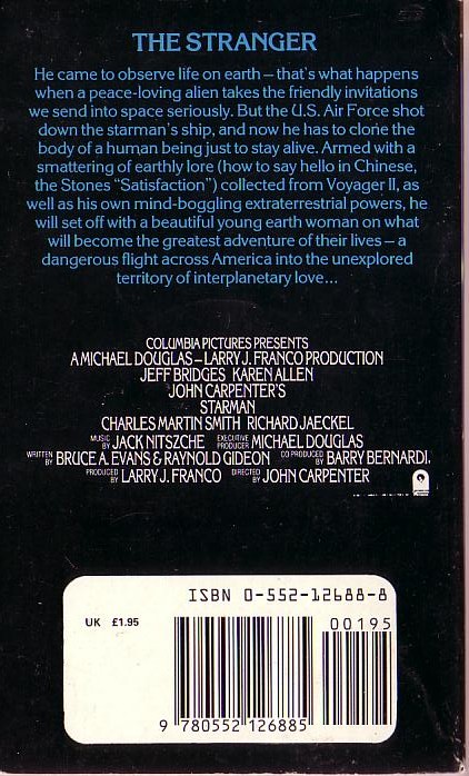 Alan Dean Foster  STARMAN (Film tie-in: Jeff Bridges) magnified rear book cover image