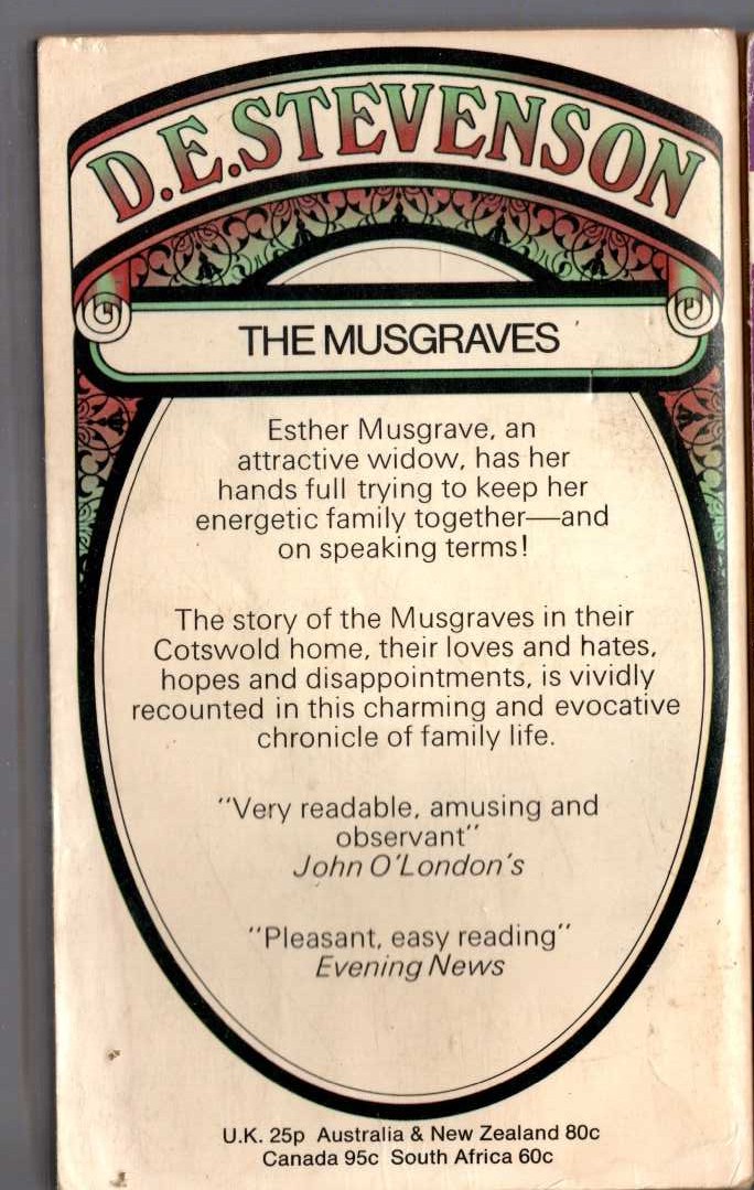 D.E. Stevenson  THE MUSGRAVES magnified rear book cover image