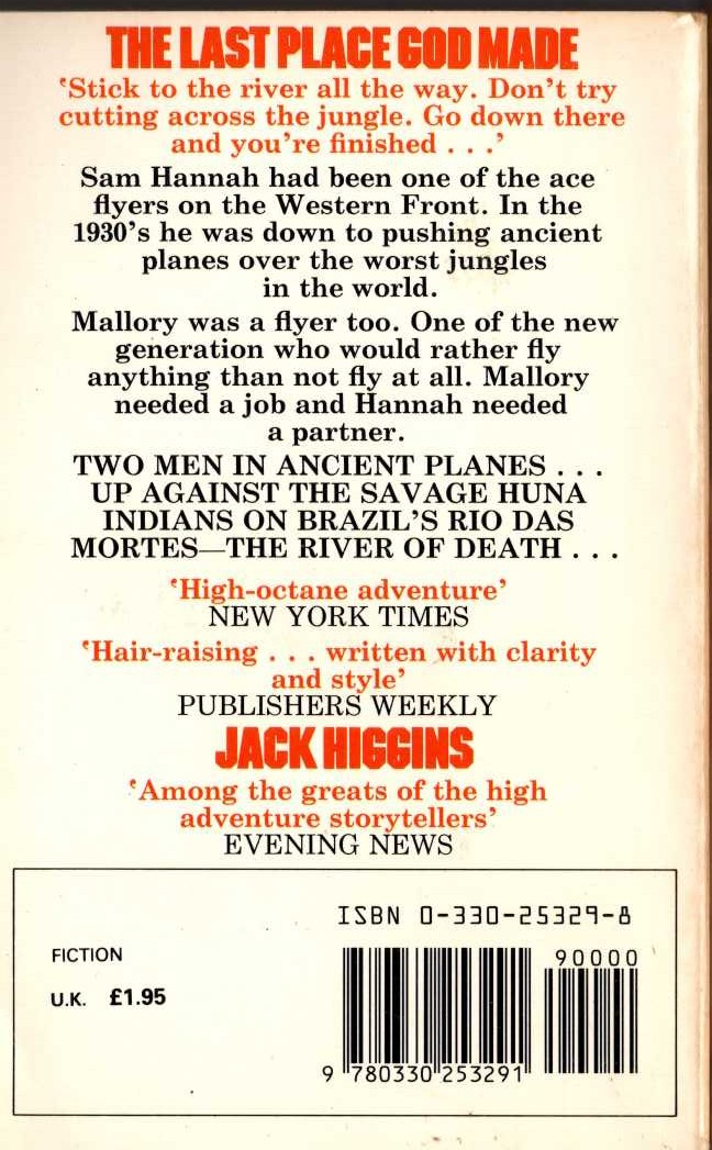 Jack Higgins  THE LAST PLACE GOD MADE magnified rear book cover image