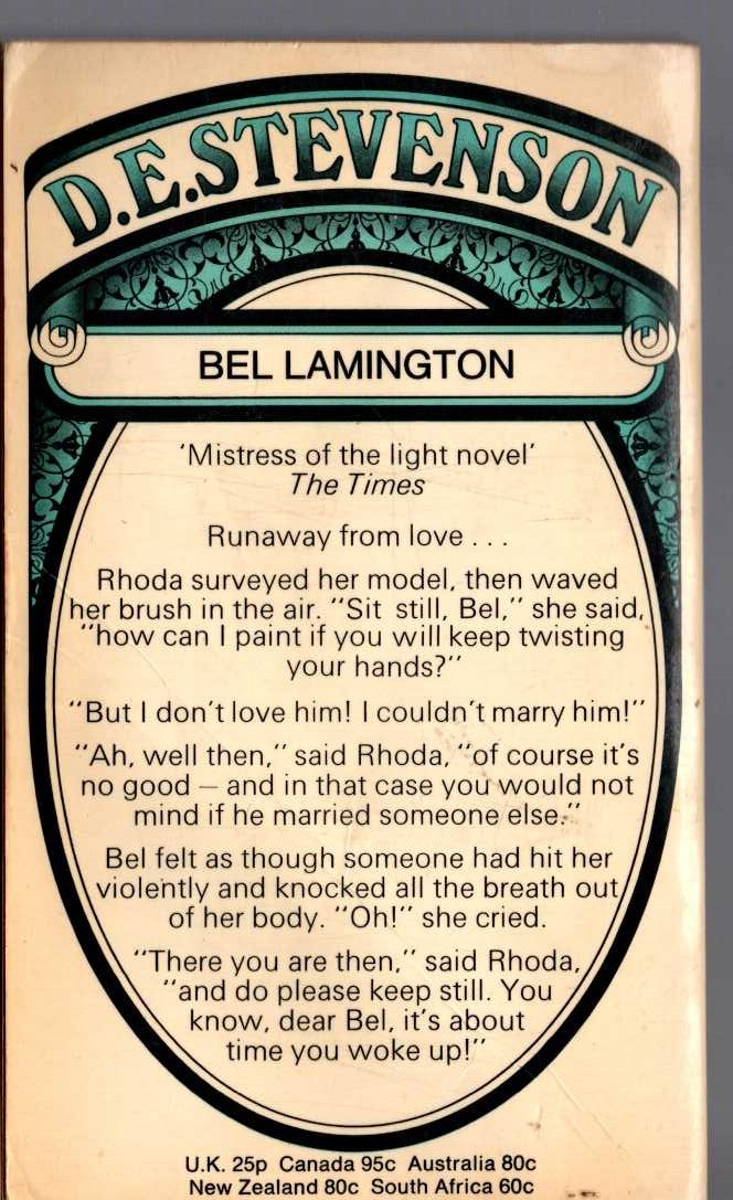 D.E. Stevenson  BEL LAMINGTON magnified rear book cover image