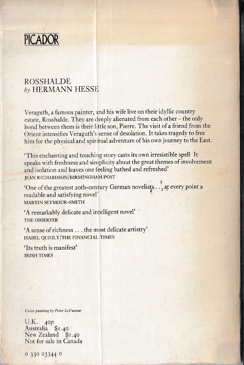 Hermann Hesse  ROSSHALDE magnified rear book cover image