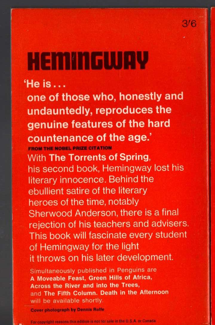 Ernest Hemingway  THE TORRENTS OF SPRING magnified rear book cover image