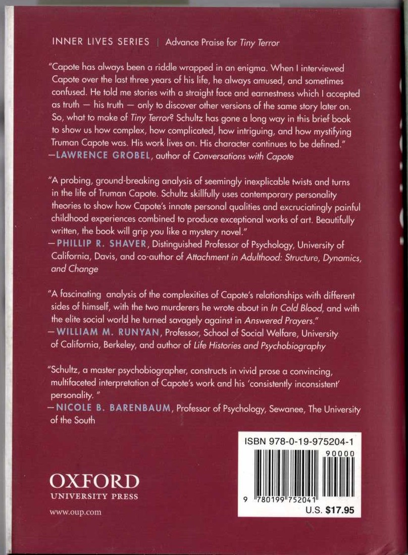 TINY TERROR. Why Truman Capote almost wrote answered prayers magnified rear book cover image