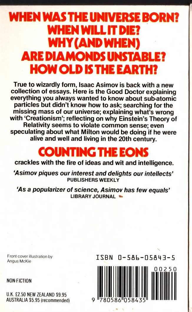 Isaac Asimov (Non-Fiction) COUNTING THE EONS magnified rear book cover image