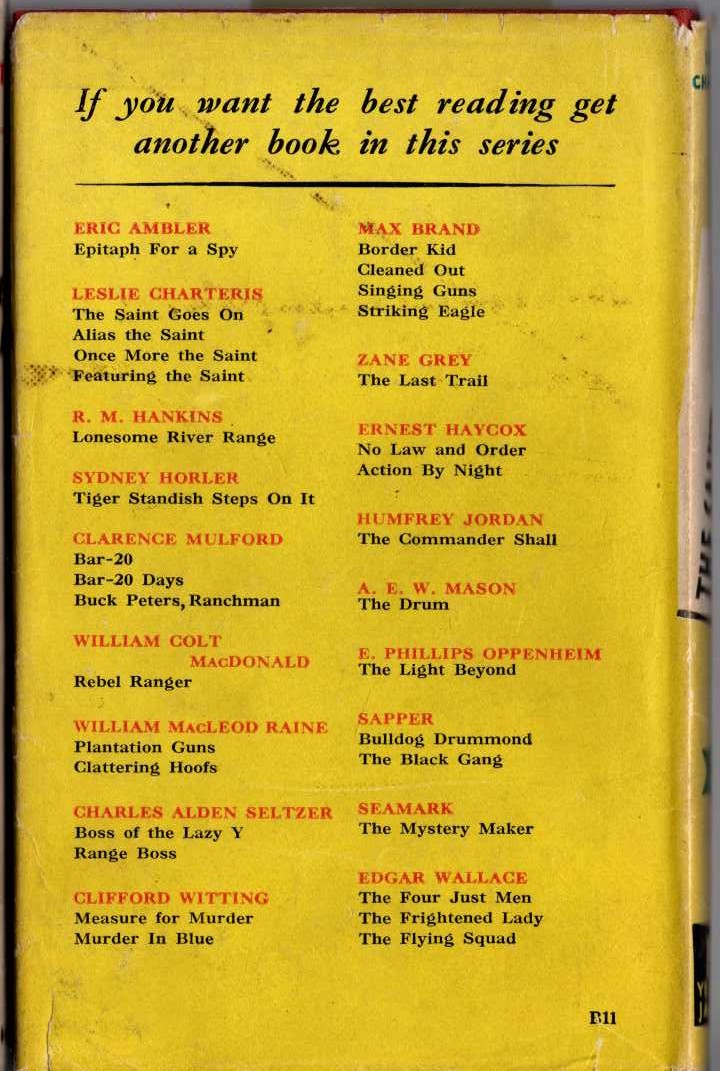 THE SAINT STEPS IN magnified rear book cover image