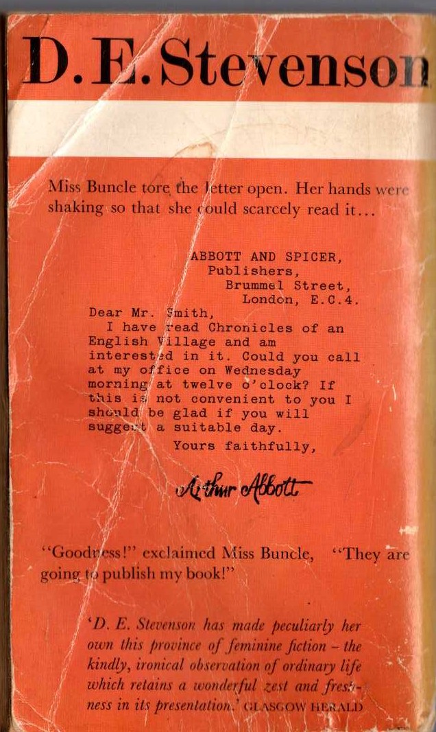 D.E. Stevenson  MISS BUNCLE'S BOOK magnified rear book cover image