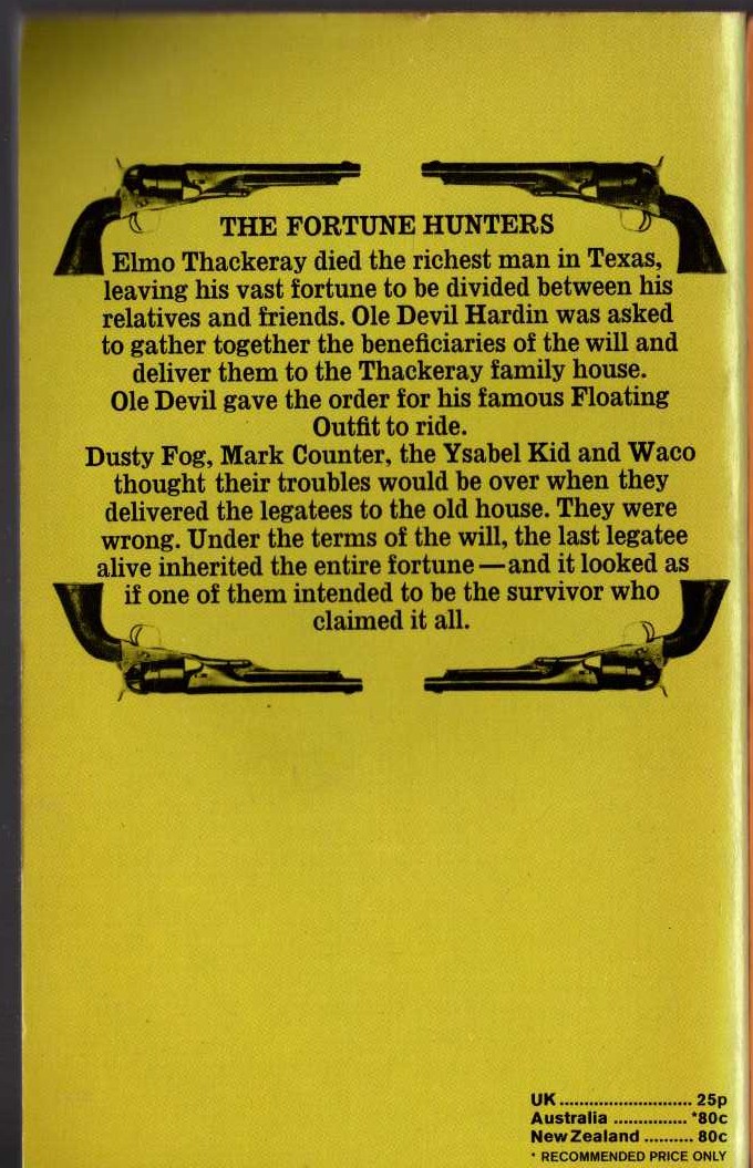 J.T. Edson  THE FORTUNE HUNTERS magnified rear book cover image