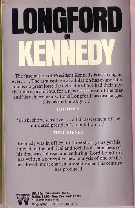 Lord Longford  [JOHN F.] KENNEDY magnified rear book cover image