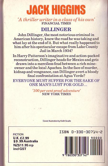 Harry Patterson  DILLINGER magnified rear book cover image