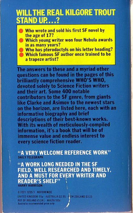 Brian Ash  WHO'S WHO IN SCIENCE FICTION (Reference) magnified rear book cover image