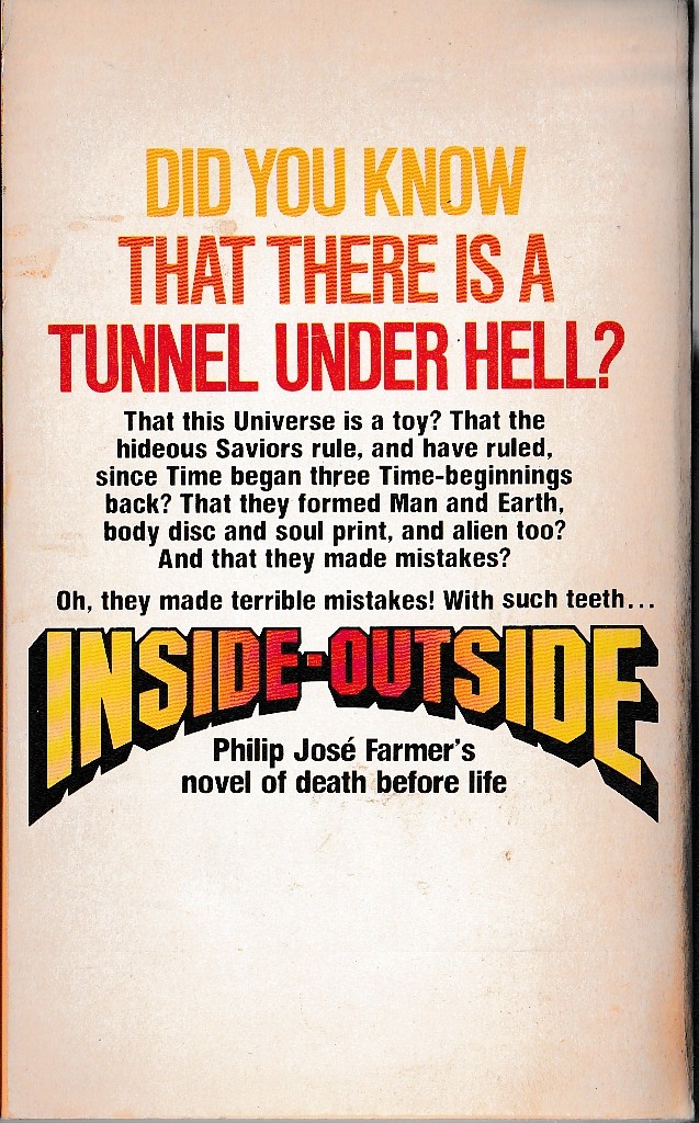 Philip Jose Farmer  INSIDE-OUTSIDE magnified rear book cover image