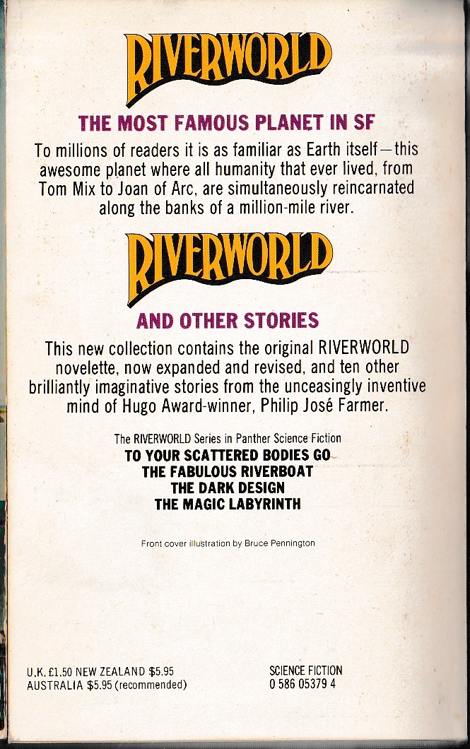 Philip Jose Farmer  RIVERWORLD AND OTHER STORIES magnified rear book cover image