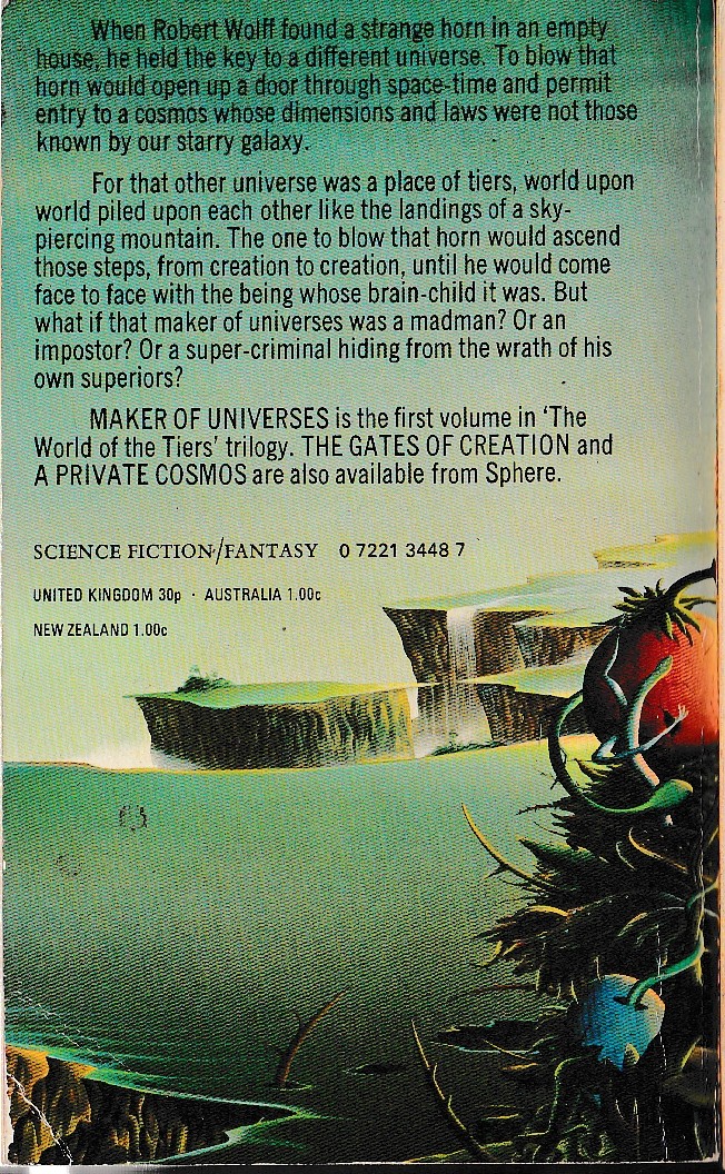 Philip Jose Farmer  THE MAKER OF UNIVERSES magnified rear book cover image