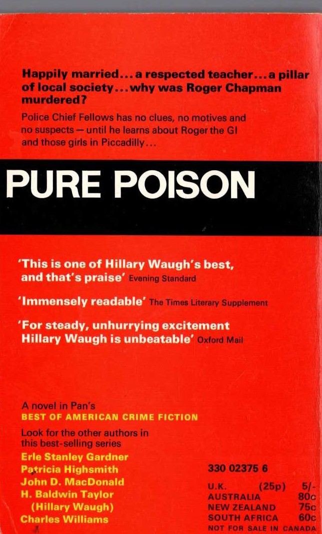 Hillary Waugh  PURE POISON magnified rear book cover image