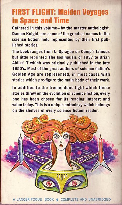 Damon_ Knight FIRST LIGHT: MAIDEN VOYAGES IN SPACE AND TIME<BR>
    Lancer (US) 1966 rear cover image