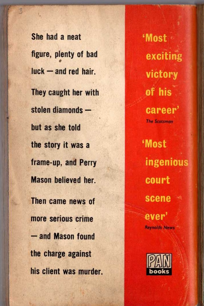 Erle Stanley Gardner  THE CASE OF THE RESTLESS REDHEAD magnified rear book cover image