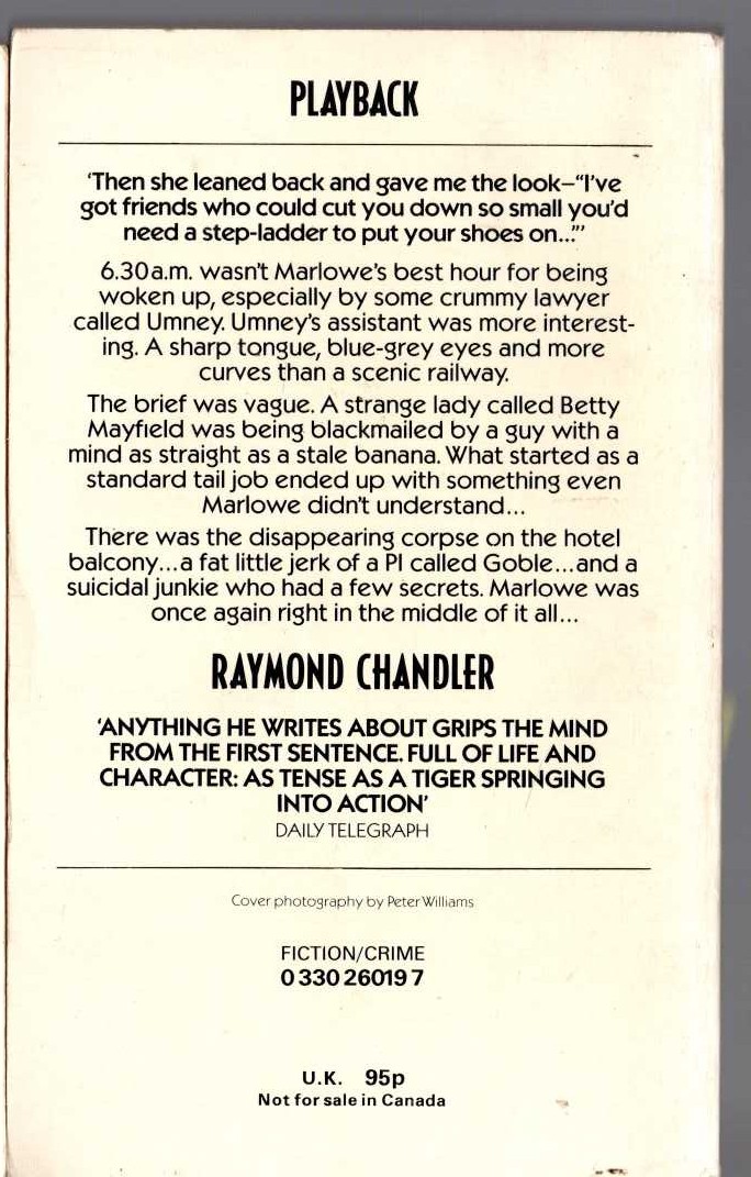 Raymond Chandler  PLAYBACK magnified rear book cover image