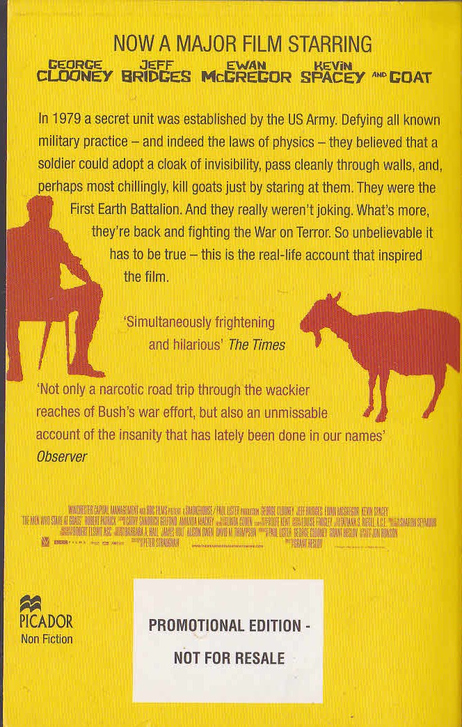 Jon Ronson  THE MEN WHO STARE AT GOATS magnified rear book cover image