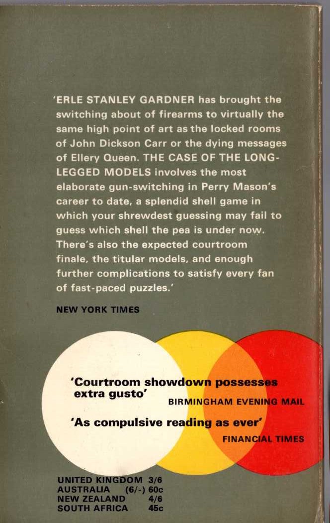 Erle Stanley Gardner  THE CASE OF THE LONG-LEGGED MODELS magnified rear book cover image