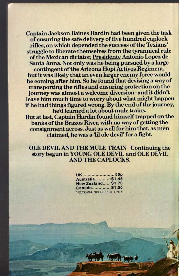 J.T. Edson  OLE DEVIL AND THE MULE TRAIN magnified rear book cover image