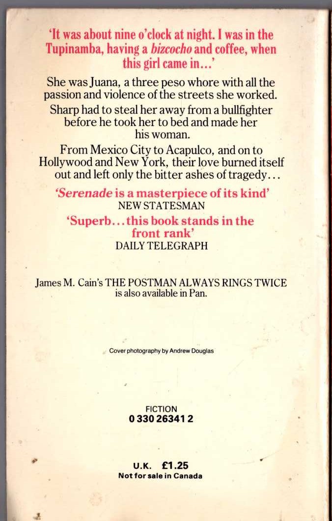 James M. Cain  SERENADE magnified rear book cover image