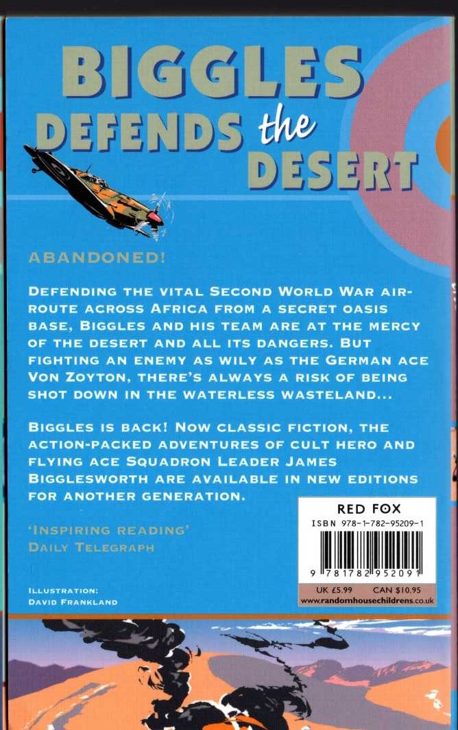 Captain W.E. Johns  BIGGLES DEFENDS THE DESERT magnified rear book cover image