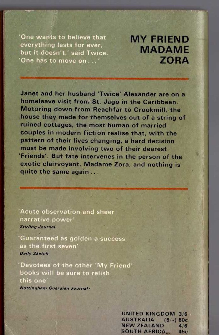 Jane Duncan  MY FRIEND MADAME ZORA magnified rear book cover image