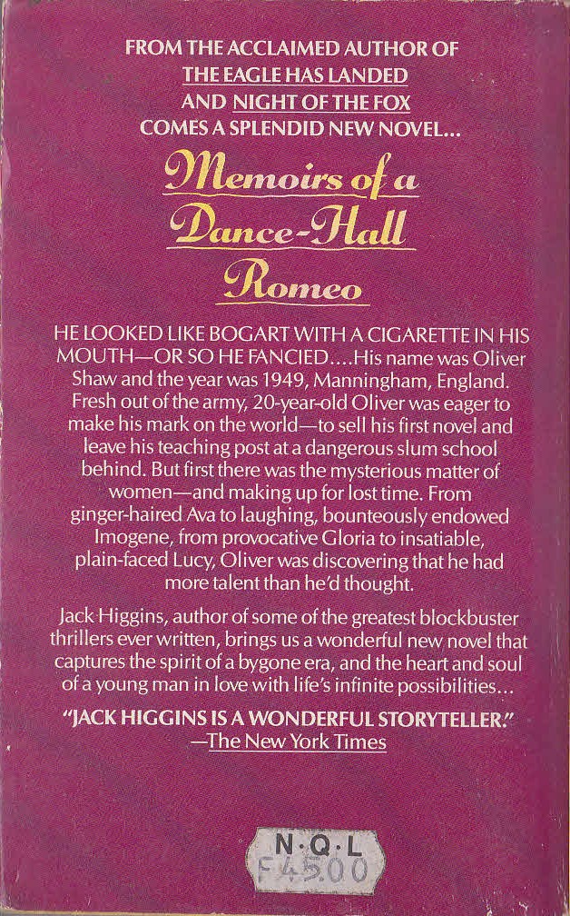 Jack Higgins  MEMOIRS OF A DANCE HALL ROMEO magnified rear book cover image