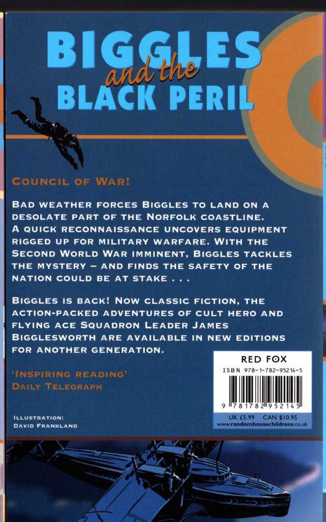Captain W.E. Johns  BIGGLES AND THE BLACK PERIL magnified rear book cover image