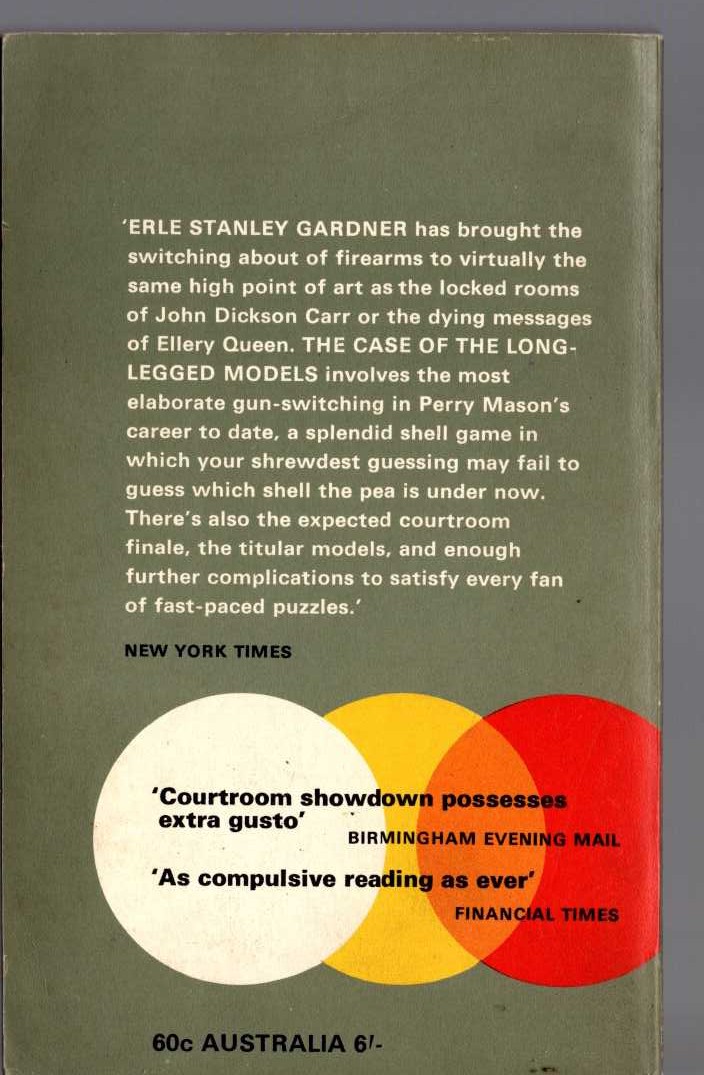 Erle Stanley Gardner  THE CASE OF THE LONG-LEGGED MODELS magnified rear book cover image
