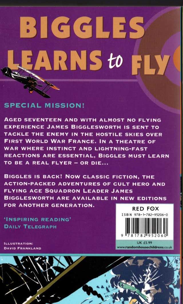 Captain W.E. Johns  BIGGLES LEARNS TO FLY magnified rear book cover image