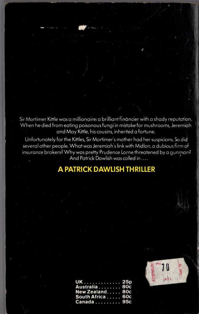 Gordon Ashe  MURDER WITH MUSHROOMS magnified rear book cover image