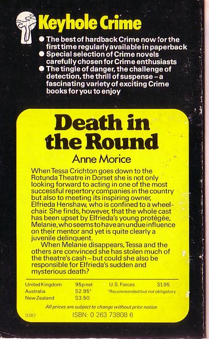 Anne Morice  DEATH IN THE ROUND magnified rear book cover image