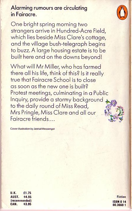 Miss Read  STORM IN THE VILLAGE magnified rear book cover image