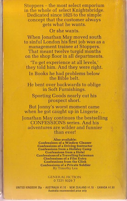 Jonathan May  CONFESSIONS OF A SHOP ASSISTANT magnified rear book cover image