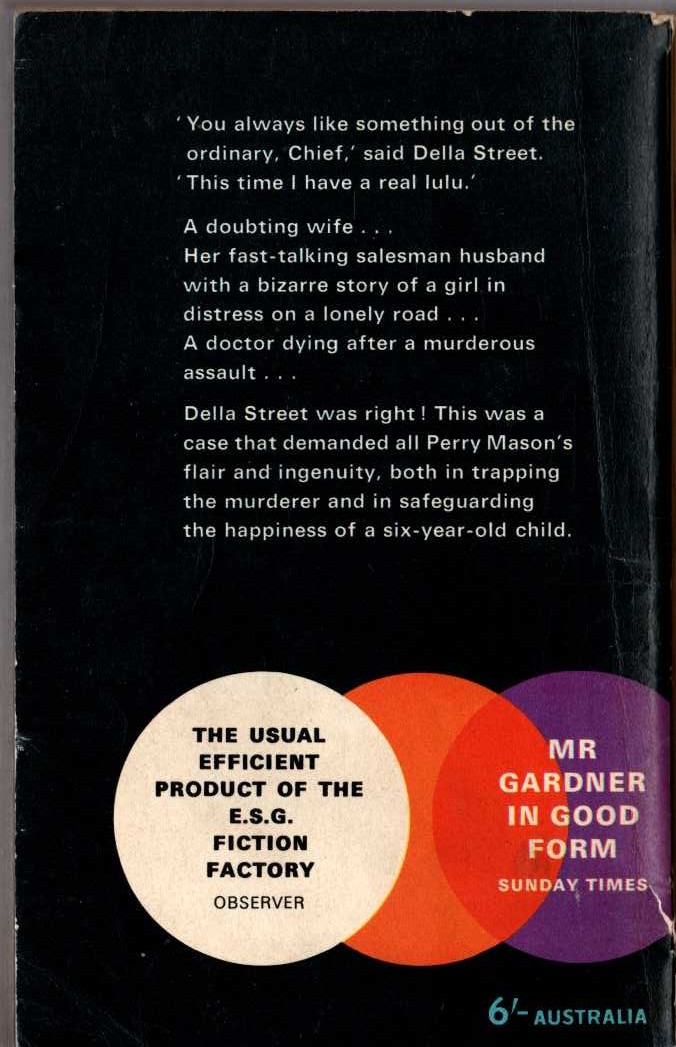 Erle Stanley Gardner  THE CASE OF THE SCREAMING WOMAN magnified rear book cover image