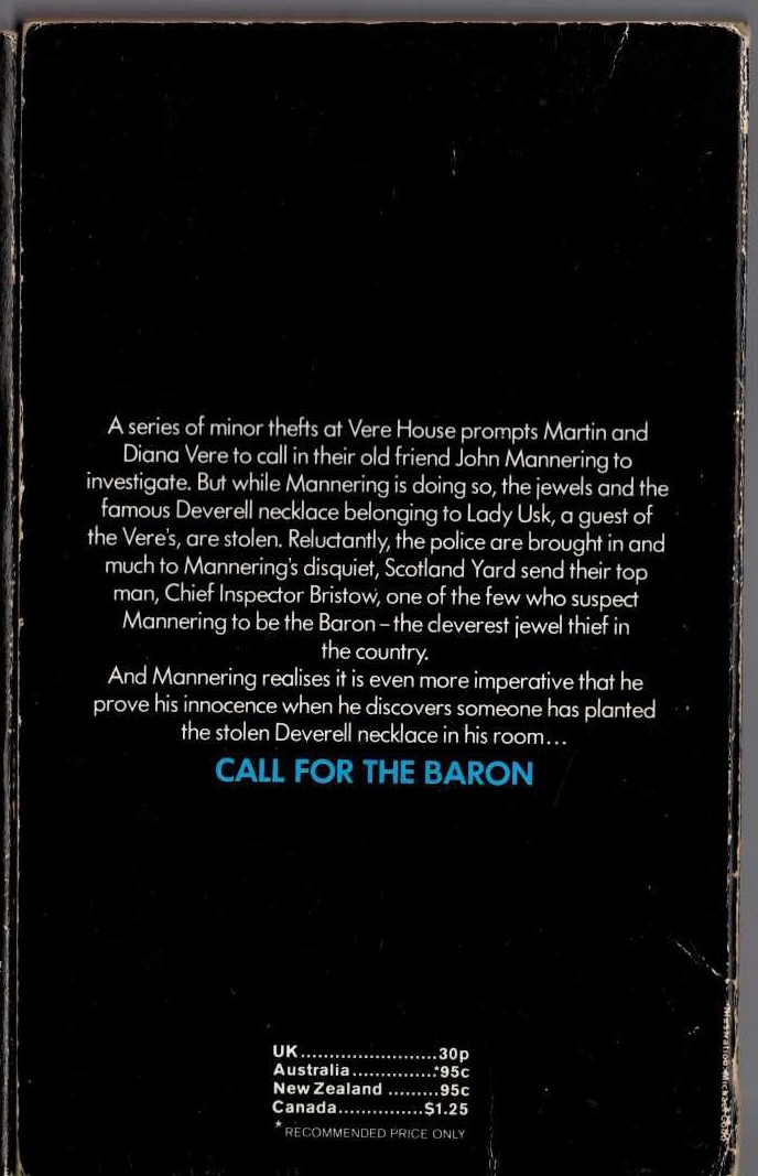 Anthony Morton  CALL FOR THE BARON magnified rear book cover image