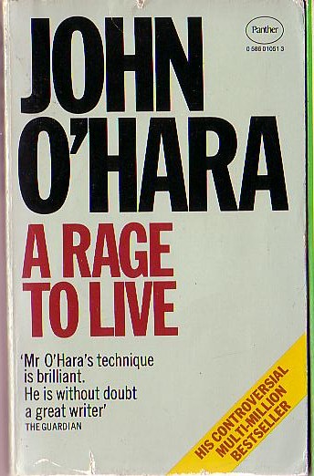John O'Hara  A RAGE TO LIVE front book cover image
