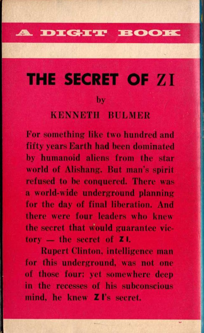Kenneth Bulmer  THE SECRET OF ZI magnified rear book cover image
