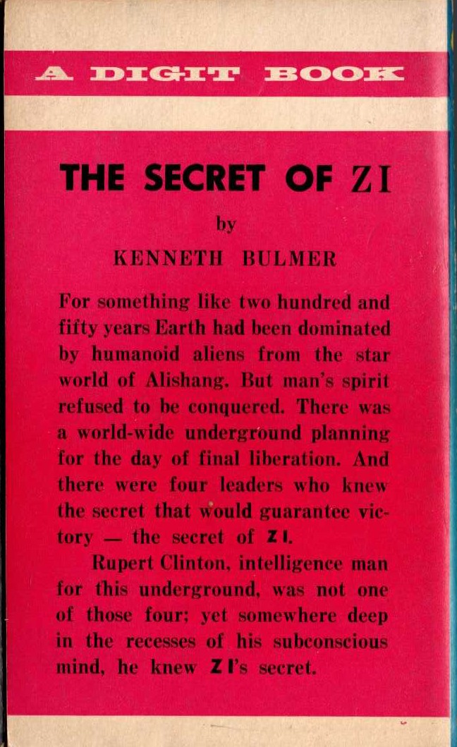 Kenneth Bulmer  THE SECRET OF ZI magnified rear book cover image