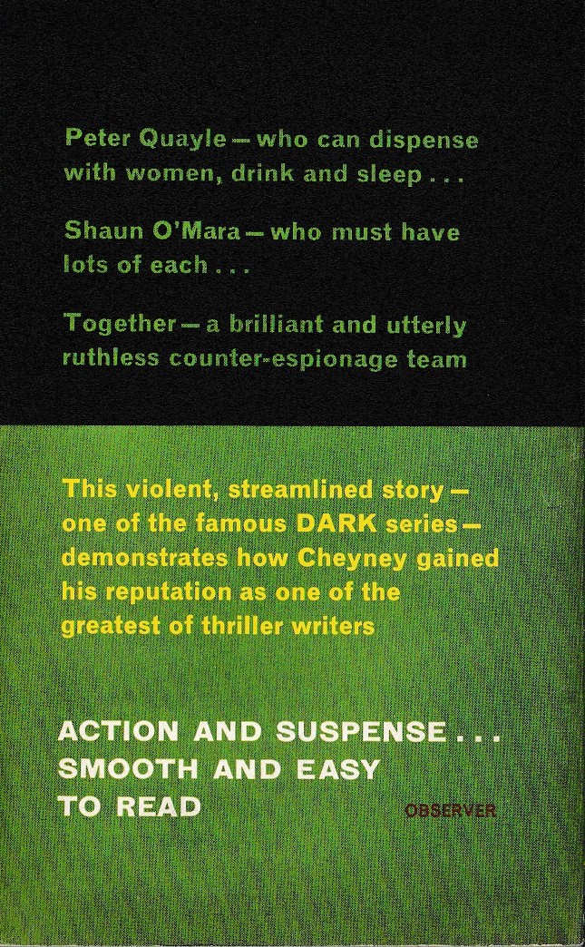 Peter Cheyney  THE DARK STREET magnified rear book cover image