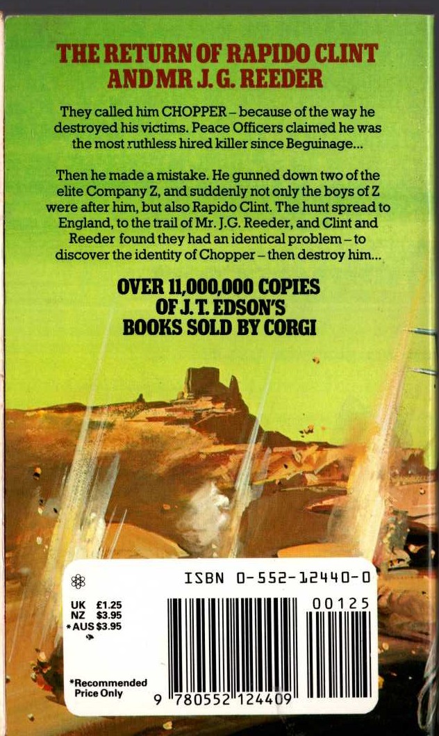 J.T. Edson  THE RETURN OF RAPIDO CLINT AND MR.J.G.REEDER magnified rear book cover image