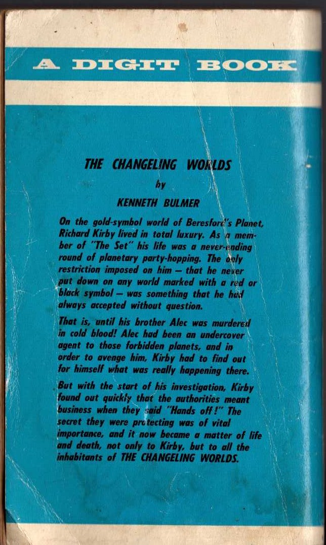 Kenneth Bulmer  THE CHANGELING WORLDS magnified rear book cover image