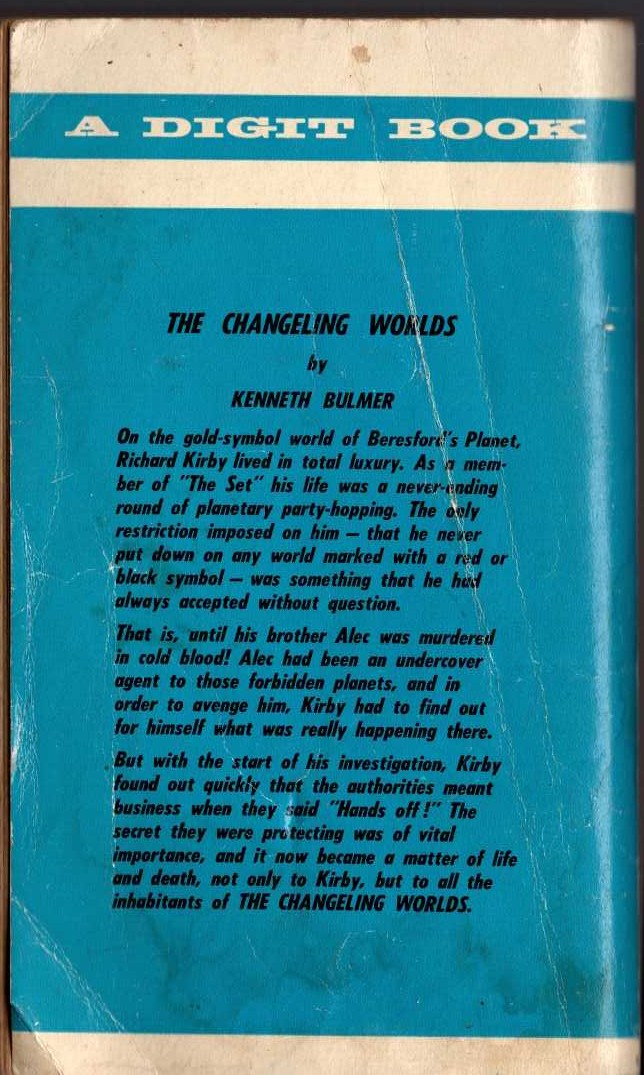 Kenneth Bulmer  THE CHANGELING WORLDS magnified rear book cover image