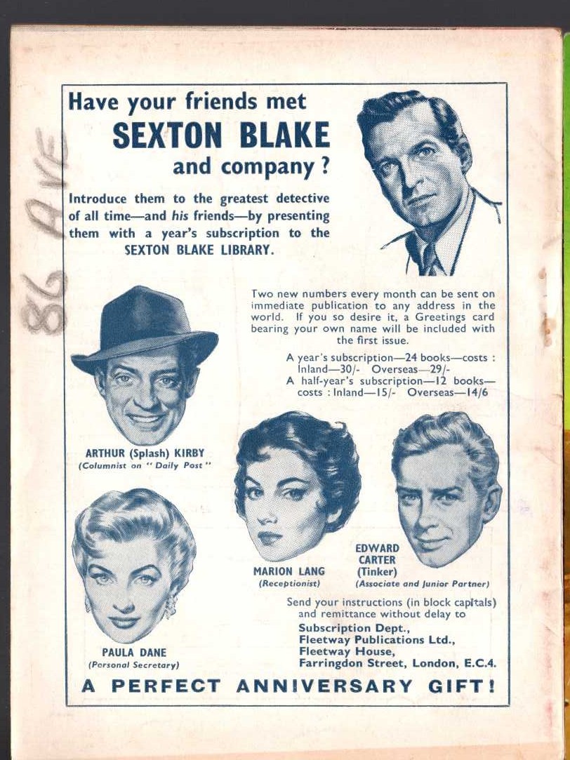 Desmond Reid  MURDERER'S ROCK! (Sexton Blake) magnified rear book cover image