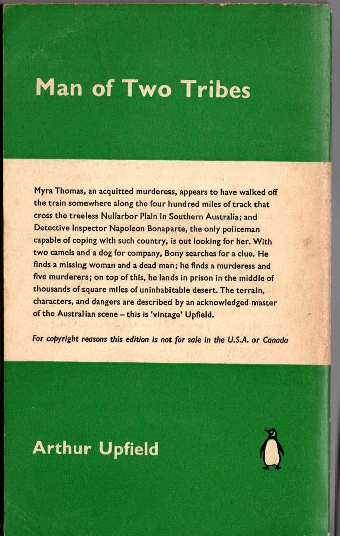 Arthur Upfield  MAN OF TWO TRIBES magnified rear book cover image