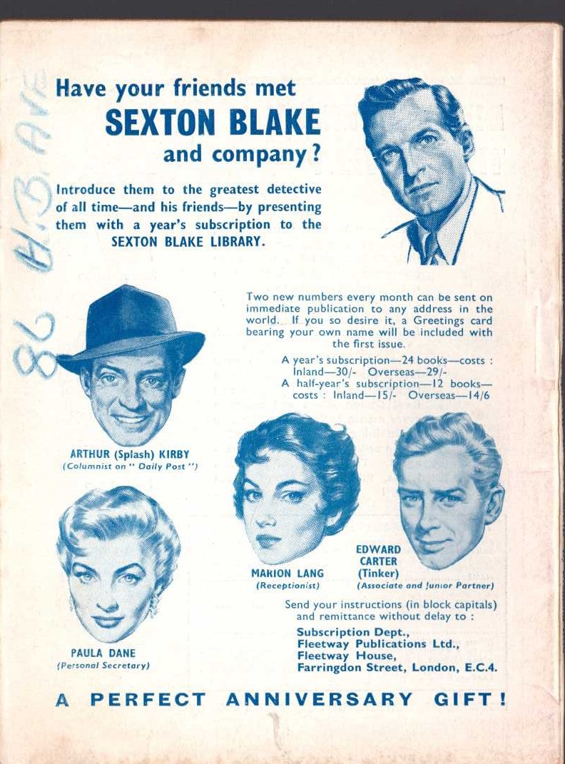 Desmond Reid  DETH IN DOCKLAND (Sexton Blake) magnified rear book cover image